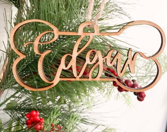 Custom Laser Cut Dog Ornament | Farmhouse ornament | dog ornament | hand lettered | custom ornament | pet ornament |