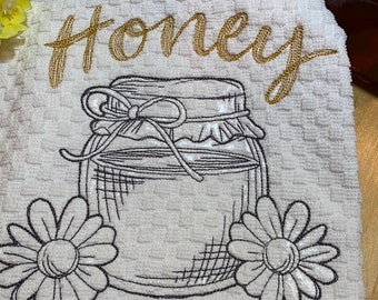Local Honey , Rustic, Flour Sack Towel or Waffle Weave Towel, Vintage look .