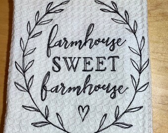 Kitchen Towel, Rustic, Farmhouse, embroidered