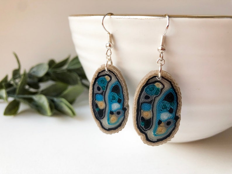 Blue Dangle Earrings Bright blue oval earrings Fabric jewelry Mother Christmas present