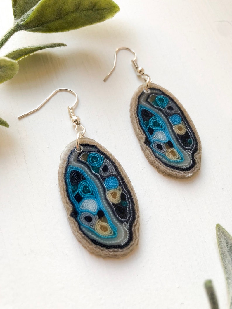 Blue Dangle Earrings Bright blue oval earrings Fabric jewelry Mother Christmas present