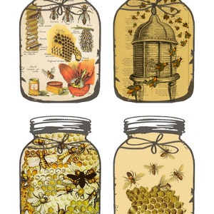 Honey Bee Mason Jars, Fussy Cuts,ephemera,printable, Downloads. 10 Plus ...