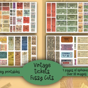 Vintage tickets, fussy cuts, ephemera,printable, digital downloads. 80 plus to choose from. Junk journal, diary, scrapbook or collage. image 2