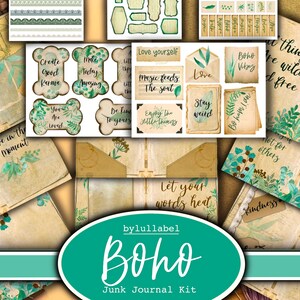 Boho Positivity Junk Journal Kit, Ephemera printable Kit, uk. Papier, Taschen, Etiketten, Tags, Scrap Paper Seiten, Verzierungen, Geschenk