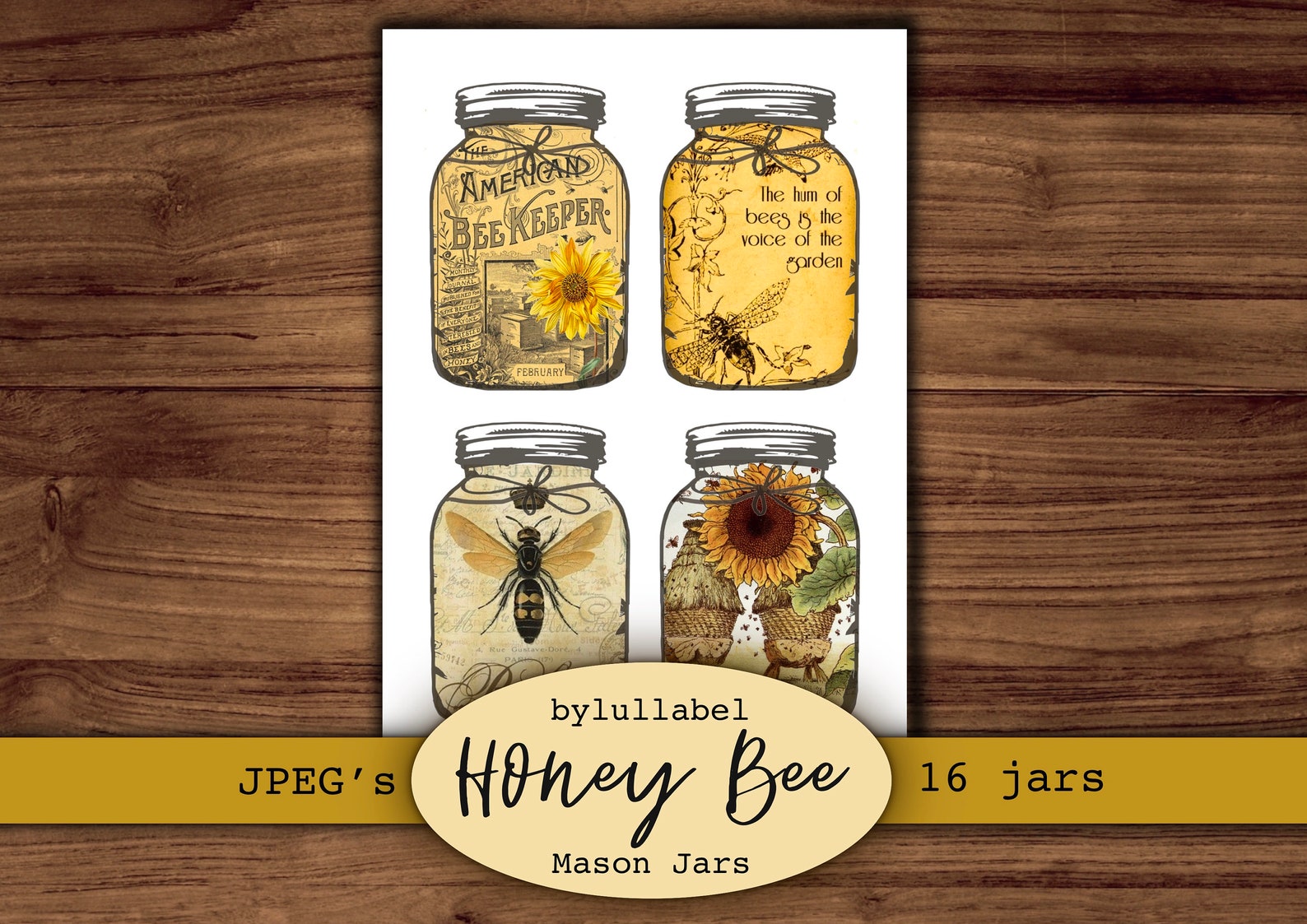 Honey Bee Mason Jars Fussy Cutsephemeraprintable Etsy