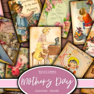 Cartões de diário vintage do Dia das Mães, cartões ATC, coisas efêmeras e suprimentos para diários inúteis, minipapéis, flores, cortes complicados de criaturas