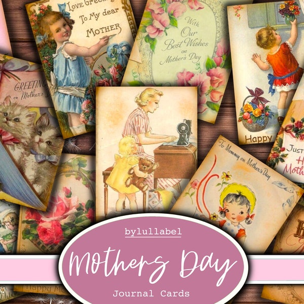 Vintage Mother’s Day  journal cards, ATC cards, ephemera and junk journal supplies, mini papers, flowers, creature fussy cuts