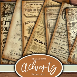 Imprimíveis de anúncios antigos, páginas de kit de papel de jornal, diário de lixo eletrônico, scrapbooking, registro no diário, papéis de sucata, coisas efêmeras, downloads digitais no Reino Unido