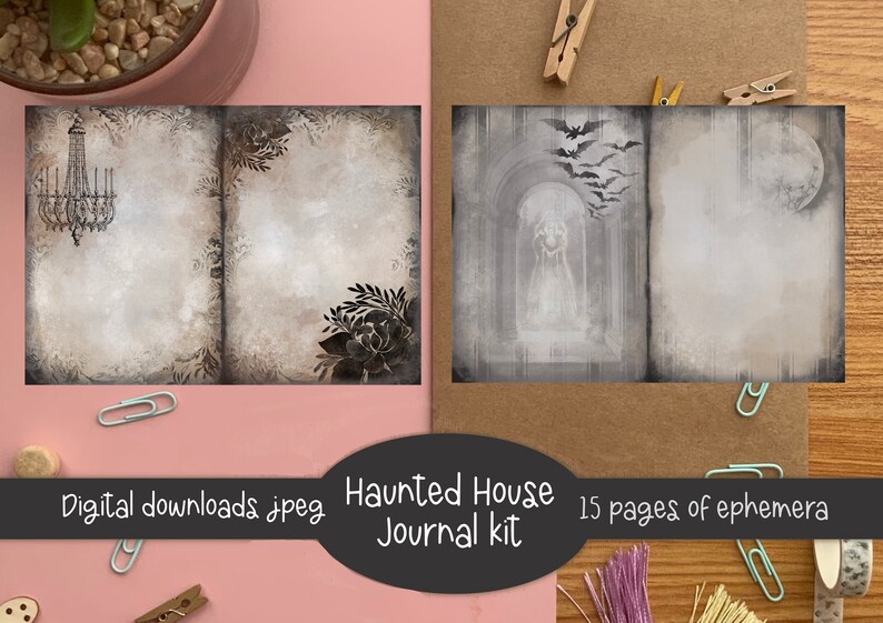 Haunted house junk journal kit ephemera printable kit uk. | Etsy