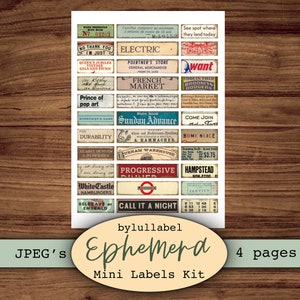 Mini label ephemera, printable word embellishments, junk journal supplies, clip art, scrapbooking materials, vintage style ephemera image 6