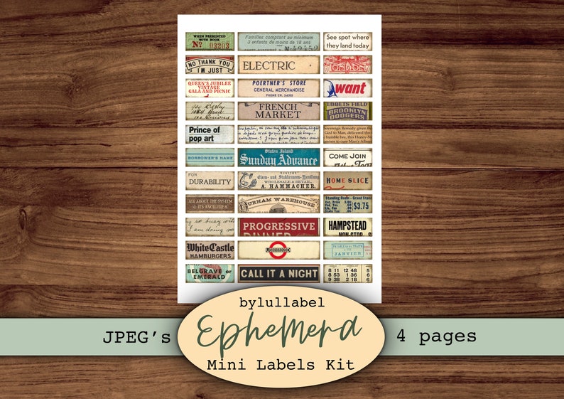 Mini label ephemera, printable word embellishments, junk journal supplies, clip art, scrapbooking materials, vintage style ephemera image 6