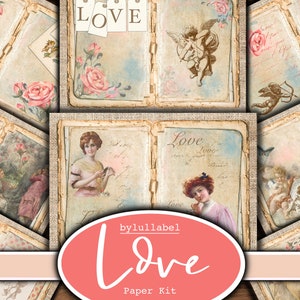 Zestawy papierów do druku Vintage Love, dzienniki z kwiatowymi śmieciami, scrapbooking, dziennikarstwo, papiery do scrapbookingu, efemerydy, pliki do pobrania w wersji cyfrowej w Wielkiej Brytanii