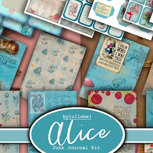 Kit diario spazzatura di Alice nel Paese delle Meraviglie, kit stampabile effimero, Regno Unito. Carta, tasche, etichette, cartellini, pagine di carta straccia, abbellimenti, regalo
