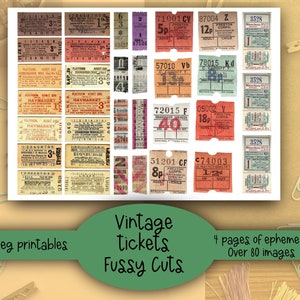 Vintage tickets, fussy cuts, ephemera,printable, digital downloads. 80 plus to choose from. Junk journal, diary, scrapbook or collage. image 4