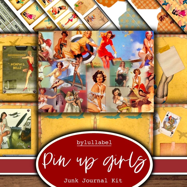 Airplane pin up girls junk journal kit,ephemera printable kit,uk. USA Paper,pockets,labels, tags, scrap paper pages, embellishments, gift