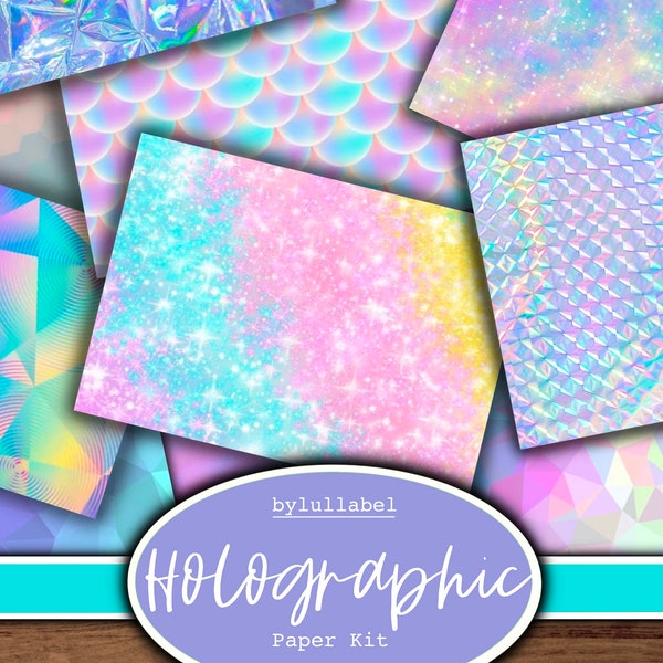 Holographic  printables,newspaper paper kit pages, junk journal, scrapbooking, journaling, scrap papers, ephemera, digital downloads uk