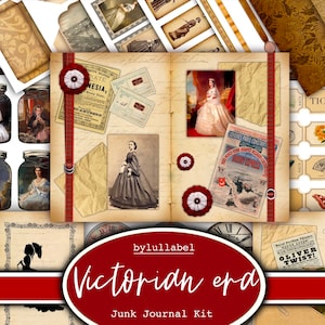 Viktorianische Ära Junk Journal Kit, Vintage Ephemera printable Kit, uk. Papier, Taschen, Etiketten, Tags, Scrap Paper Seiten, Verzierungen, Geschenk