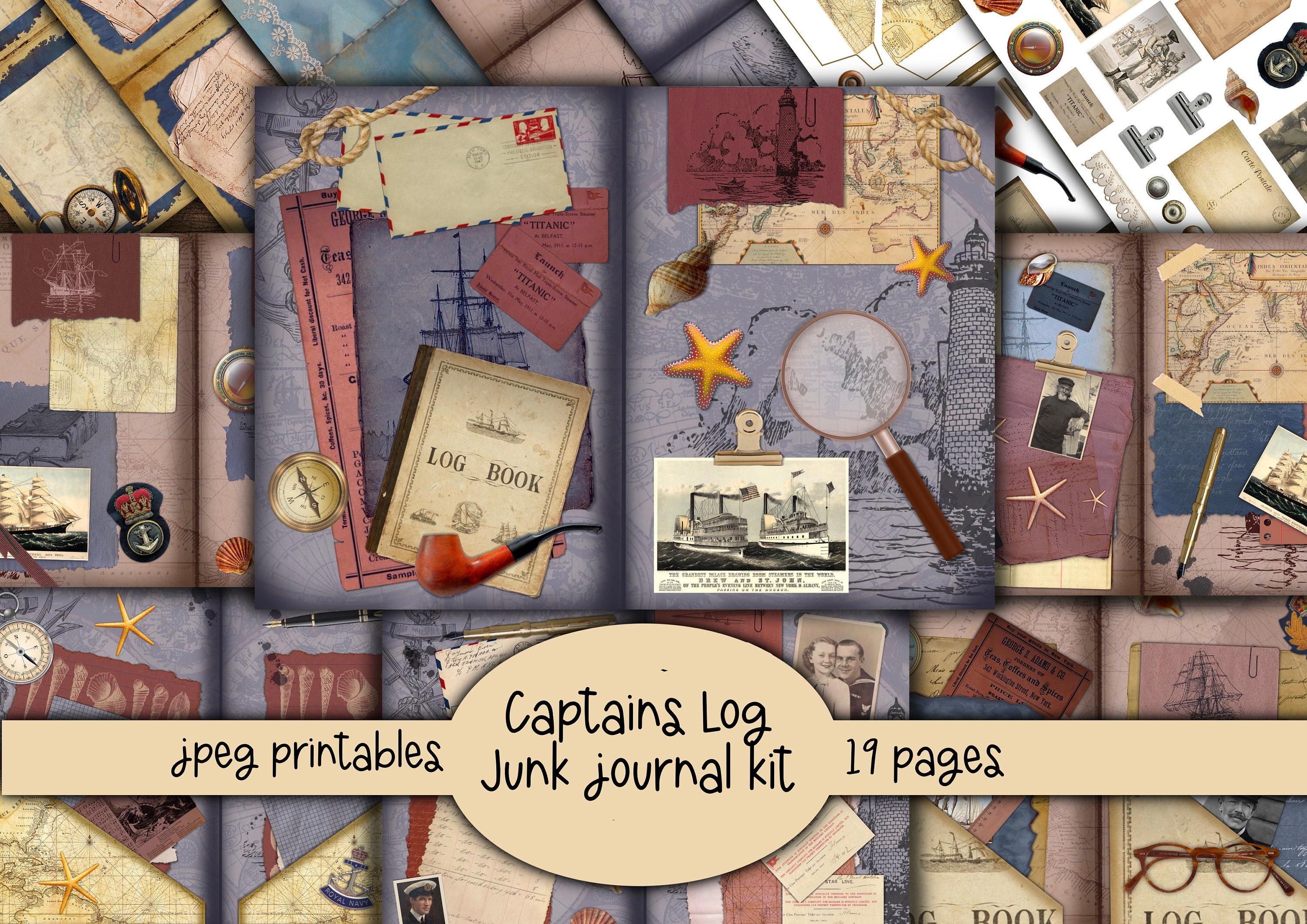Captain Journal Captains Log Junk Journal Kit: Nautical Ephemera (digital Download) - Etsy