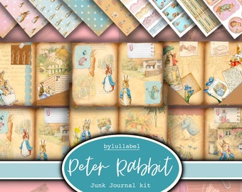 Peter Rabbit & friends junk journal kit, ephemera printable kit, uk. Paper, pockets, labels, tags, scrap paper pages, embellishments, gift