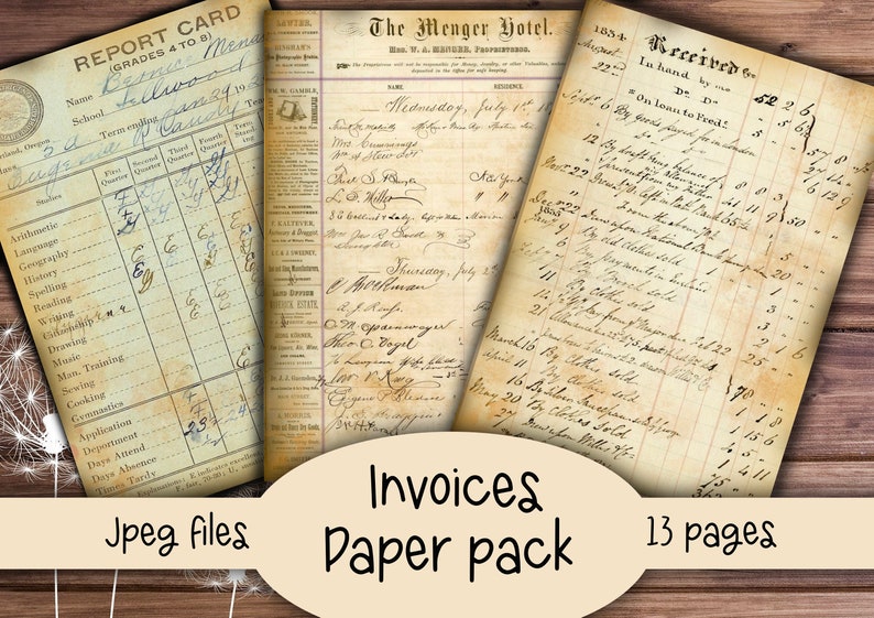 Vintage Rechnungen Printables,Junk Journal, Scrapbooking, Journaling, Scrap Papers, Ephemera, digitale Downloads Bild 3