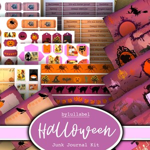 ハロウィーンのジャンクジャーナルキット、エフェメラ印刷キット、英国。紙、ポケット、ラベル、タグ、スクラップペーパーページ、装飾、ギフト