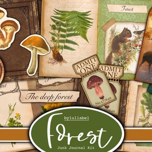 Wald druckbares Junk Journal Kit, Waldland digitales Journaling Pack, handgemachte Schreibwaren mit Tieren und Pflanzen wählerische Schnitte