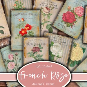 Cartões de diário Vintage French Rose, cartões ATC, coisas efêmeras e suprimentos para diários indesejados, mini papéis, flores, cortes botânicos exigentes