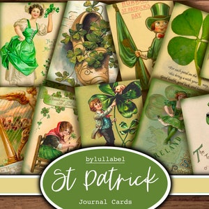 Vintage St Patrick's Day Journal Karten, irische ATC-Karten, Ephemera und Junk Journal Zubehör, Mini-Papiere, Blumen, Irland pingelige Schnitte