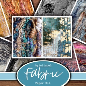 Fabric Texturen Papers Kit, Wolle und Perlen Ephemera printable Kit, uk. Papier, Taschen, Etiketten, Tags, Scrap Paper Seiten, Verzierungen, Geschenk
