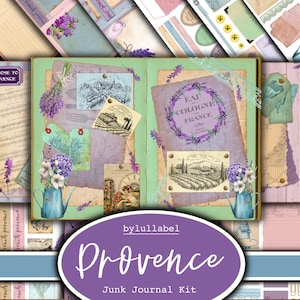 Kit diario spazzatura della Provenza francese, kit stampabile effimero, Regno Unito. Carta, tasche, etichette, cartellini, pagine di carta straccia, abbellimenti, regalo
