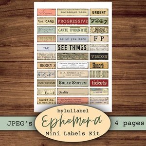 Mini label ephemera, printable word embellishments, junk journal supplies, clip art, scrapbooking materials, vintage style ephemera image 4