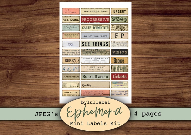 Mini label ephemera, printable word embellishments, junk journal supplies, clip art, scrapbooking materials, vintage style ephemera image 4