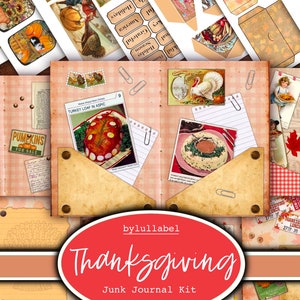Thanksgiving-junkdagboekkit, afdrukbare kit voor efemere oogst, Verenigd Koninkrijk. Papier, zakken, labels, tags, scrappapierpagina&#39;s, herfst- en herfstdigikit