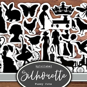 Siluetas vintage efímeras de corte quisquilloso, collages de diarios basura, suministros de adorno, 60 imágenes diferentes, valor increíble. formato jpg