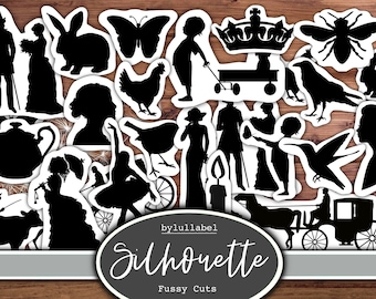 Vintage silhouettes fussy cut ephemera, junk journal collages, embellishment supplies,  60 different images, amazing value. Jpg format