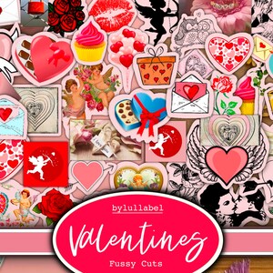 Valentines mezcló efímeros dibujados y cortados, collages de diarios basura, suministros de adorno, 60 imágenes diferentes, valor increíble. formato jpg