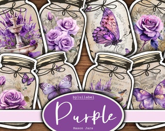 Purple Mason jars, fussy cuts,ephemera,printable, downloads. 8 plus to choose from. Junk journal, diary, scrapbook or collage.