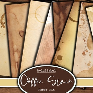 Imprimibles manchados de café, páginas de kits de papel, diario basura, scrapbooking, diario, papeles de desecho, efímeras, descargas digitales del Reino Unido