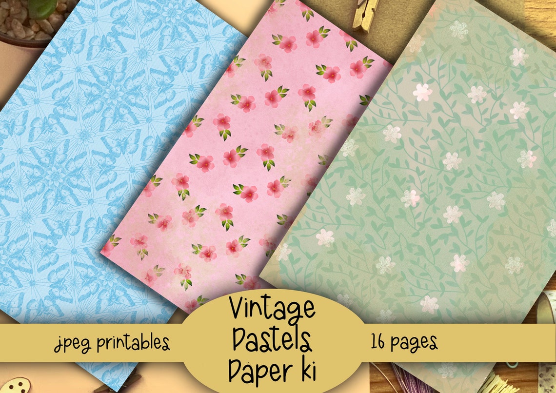 Vintage Pastels Backing Papers Kit Ephemera Printable Kit Etsy
