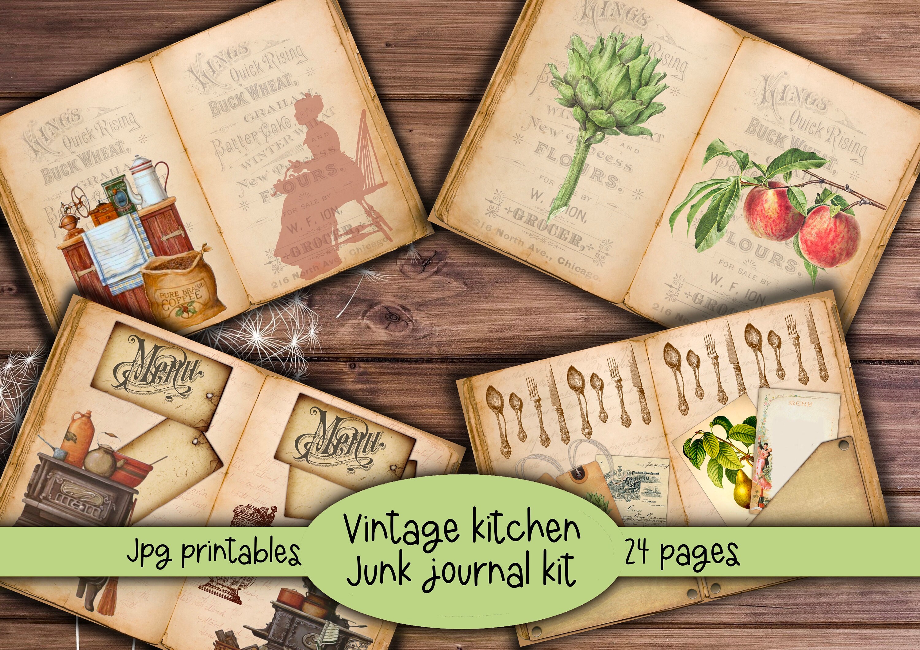 Vintage Kitchen Large Junk Journal Pack Food Embellishments - Etsy