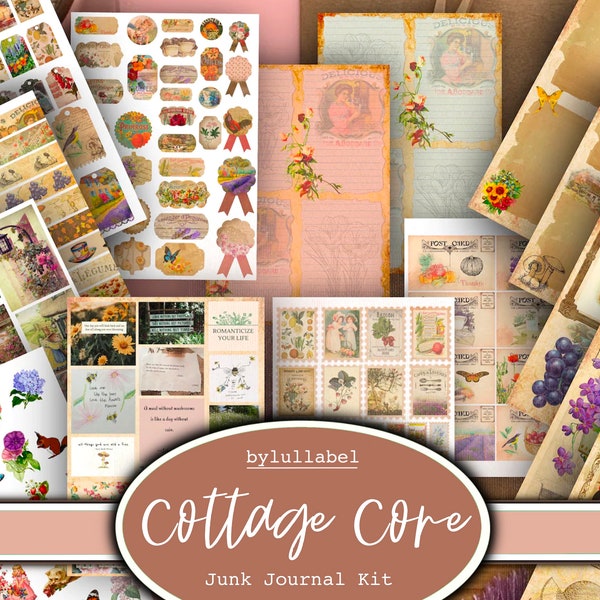 Vintage Cottage Core ephemera  junk journals,printable kit,pack, uk. Shabby chic scrap paper pages, embellishments, gift