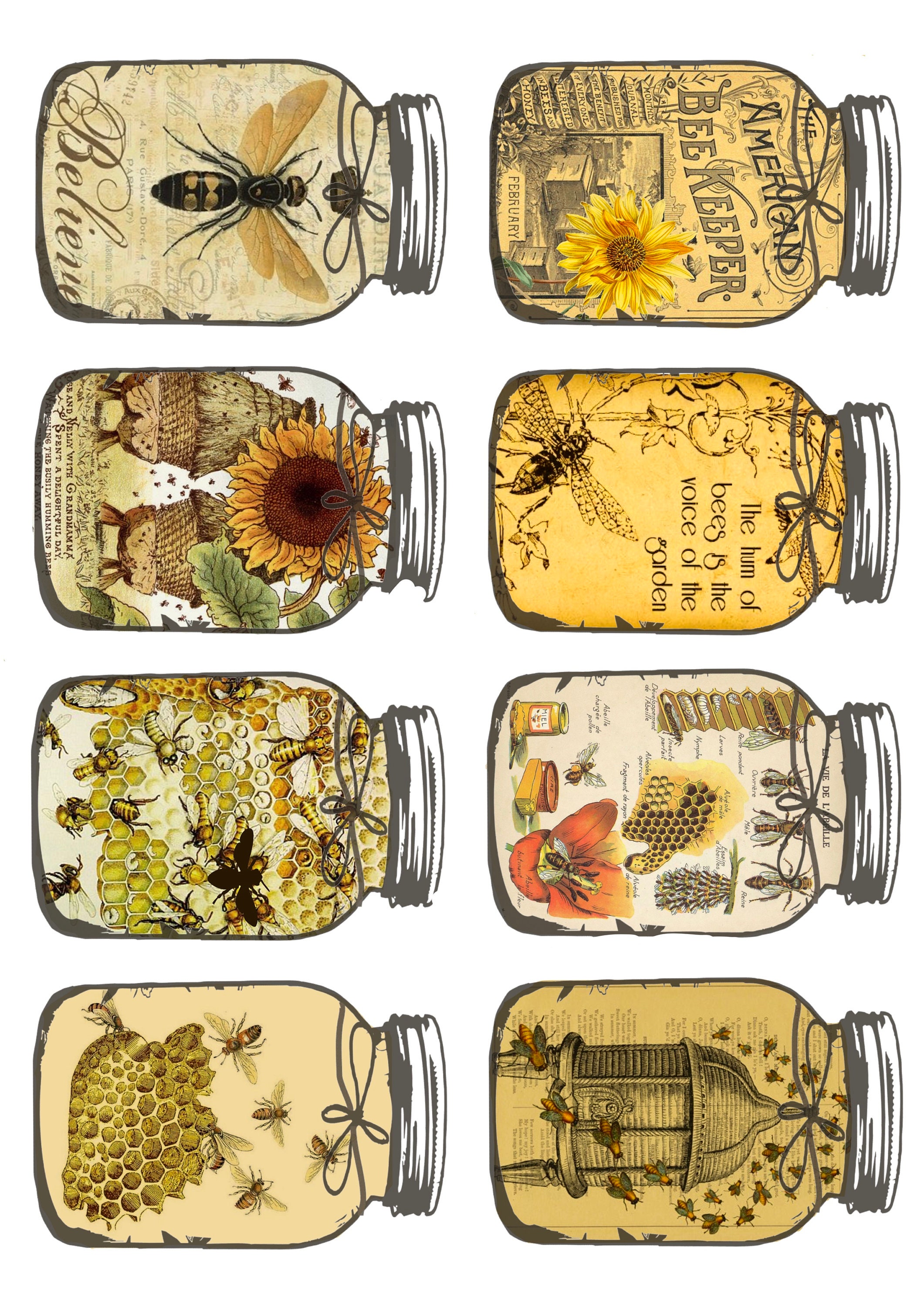 Honey Bee Mason Jars Fussy Cutsephemeraprintable - Etsy