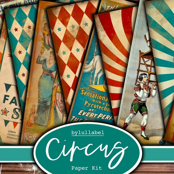 Vintage Circus printables, red & blue paper kit pages, junk journal, scrapbooking, journaling, scrap papers, ephemera, digital downloads uk