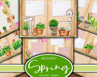 Frühling Garten Printables Kit Seiten, florales Junk Journal, Scrapbooking, Journaling, Scrap Papers, Ephemera, digitale Downloads uk