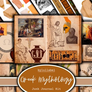 Kit de journal indésirable de mythologie grecque, kit imprimable d'éphémères de dieu grec, Royaume-Uni. Papier, pochettes, étiquettes, étiquettes, pages de papier brouillon, embellissements, cadeau