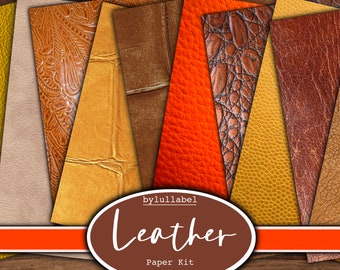 Leather effect printables, brown paper kit pages, junk journal, scrapbooking, journaling, scrap papers, ephemera, digital downloads uk