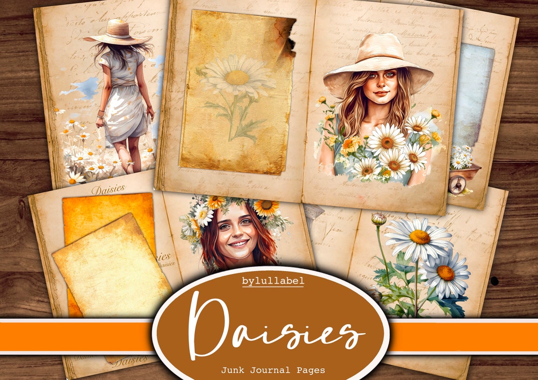 Daisies Junk Journal Pages, Daisy Flower Ephemera, Scrapbook A4 Sheets