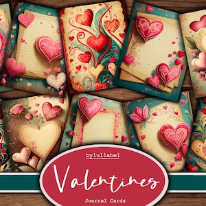 Valentinstag Journal Karten, ATC Karten, druckbare ATC Karten, Liebe und Romantik, Ephemera, Junk Journal Karten, digitale Papiere