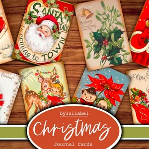 Vintage Weihnachtskarten Journal Karten, ATC Karten, Ephemera und Junk Journal Zubehör, Mini Papiere, Blumen, Kreatur pingelige Schnitte