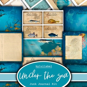 Under the Sea junk journal kit, sea ephemera printable kit, uk.Paper, pockets, labels, tags, scrap paper pages, embellishments, gift